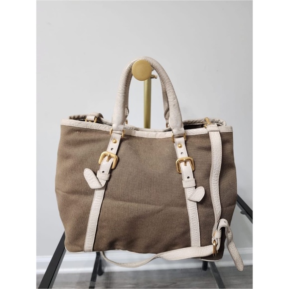 Authentic Prada Canapa Logo Jacquard Tote Beige/Brown - Picture 4 of 16